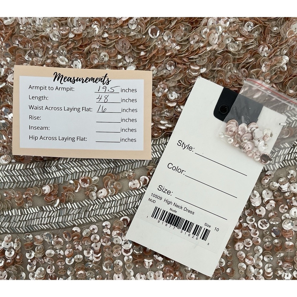 Mac Duggal 10509 Sleeveless High Neck Beaded Midi Sheath Dress Nude Size 10 NWT - Picture 7 of 8